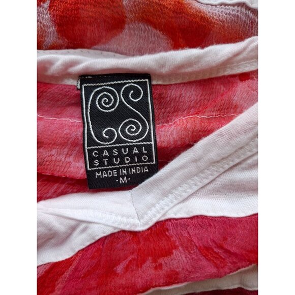 Casual Studio Womens V Neck Top M Red White Striped Short Sleeve Classiccore - Picture 3 of 7